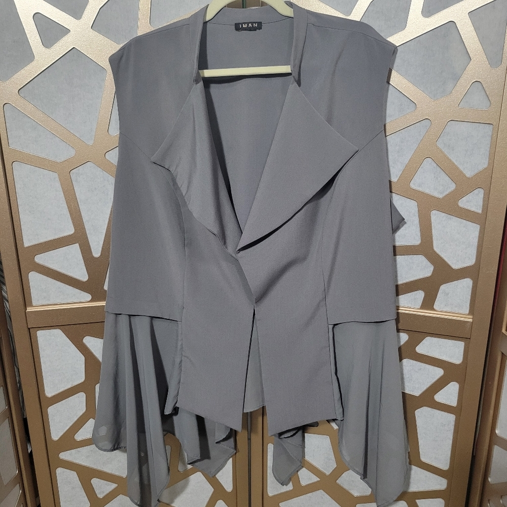 NWOT IMAN Grey Vest With Chiffon